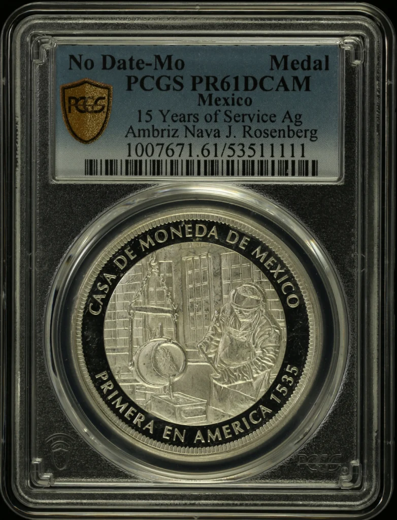 Medals & Tokens 15 Years of Service Ambriz Nava J. Rosenberg Medal Mo PCGS PR61DCAM 0160728