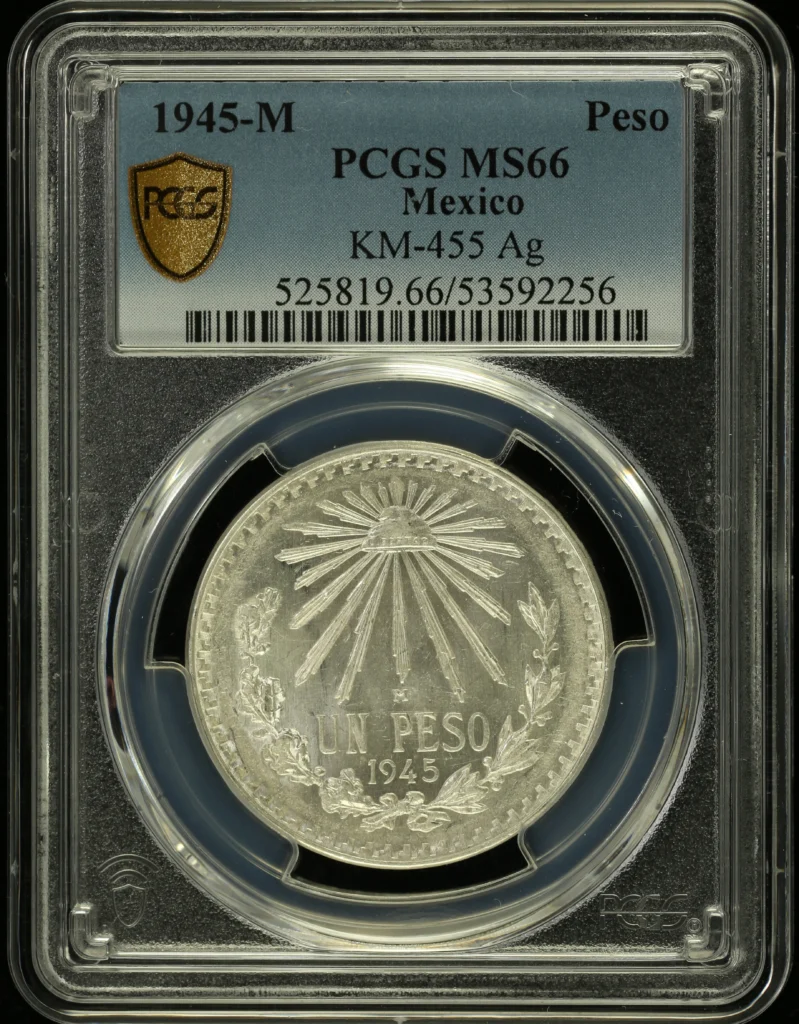 Modern Silver & Minors Peso 1945 M KM-455 PCGS MS66 0160899