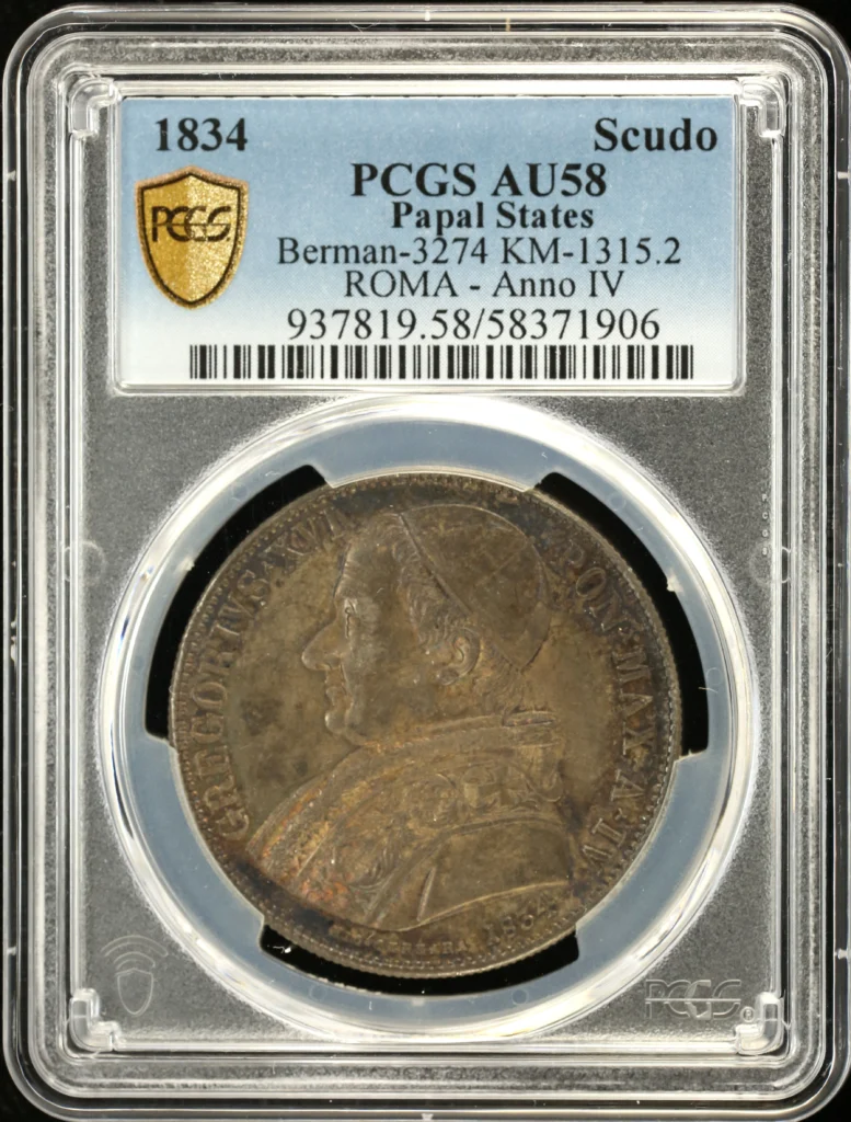 Italy/San Marino/Vatican Scudo 1834 Roma Berman-3274 KM-1315.2 PCGS AU58 0160936