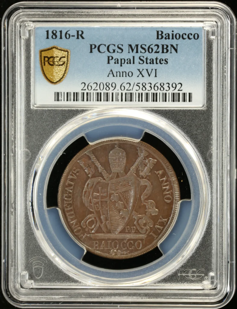 Italy/San Marino/Vatican Baiocco 1816 R PCGS MS62BN 0160937