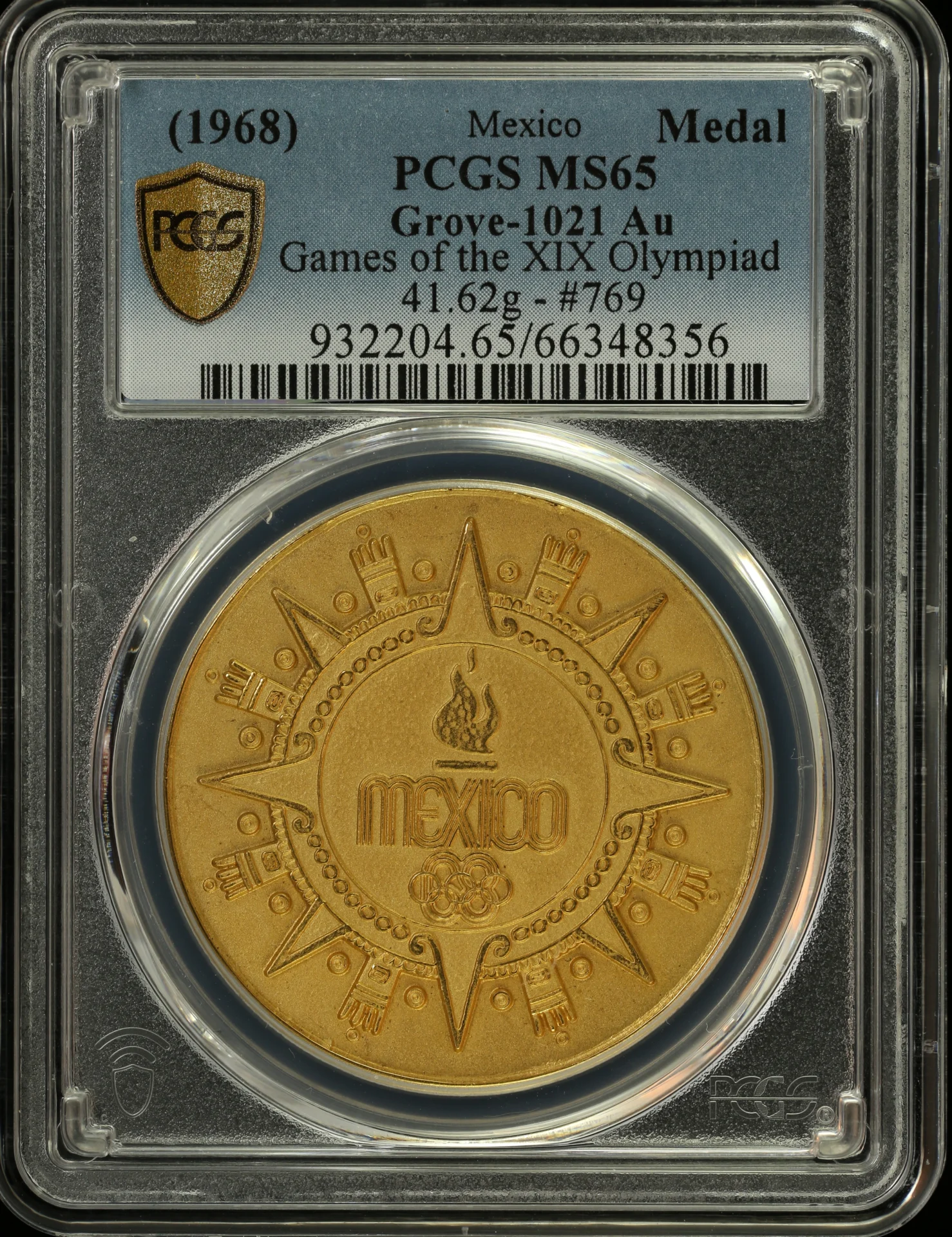 Medals & Tokens Mexican Coins Modern Gold Medals & Tokens Modern Gold Games of the XIX Olympiad Gold Medal (1968) PCGS MS65 Grove-1021 0160264 Medals & Tokens Modern Gold Games of the XIX Olympiad Gold Medal (1968) PCGS MS65 Grove-1021 0160264