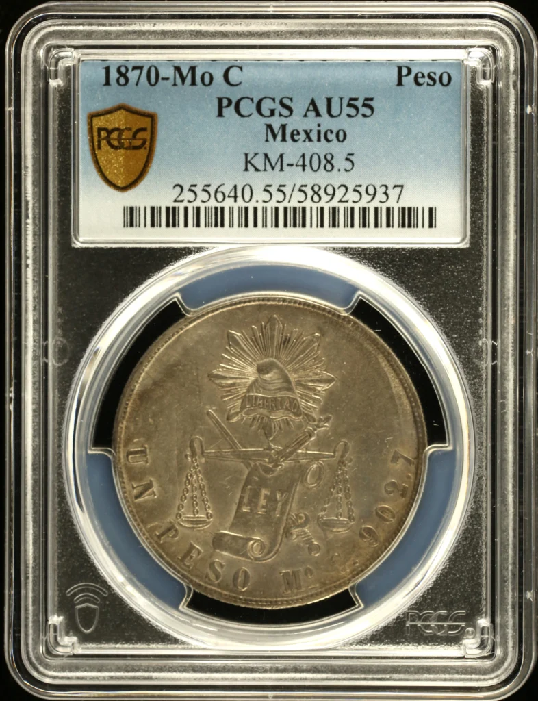 Mexican Coins Republic Silver & Minors Republic Silver & Minors Peso 1870 Mo C KM-408.5 PCGS AU55 0161267 Republic Silver & Minors Peso 1870 Mo C KM-408.5 PCGS AU55 0161267
