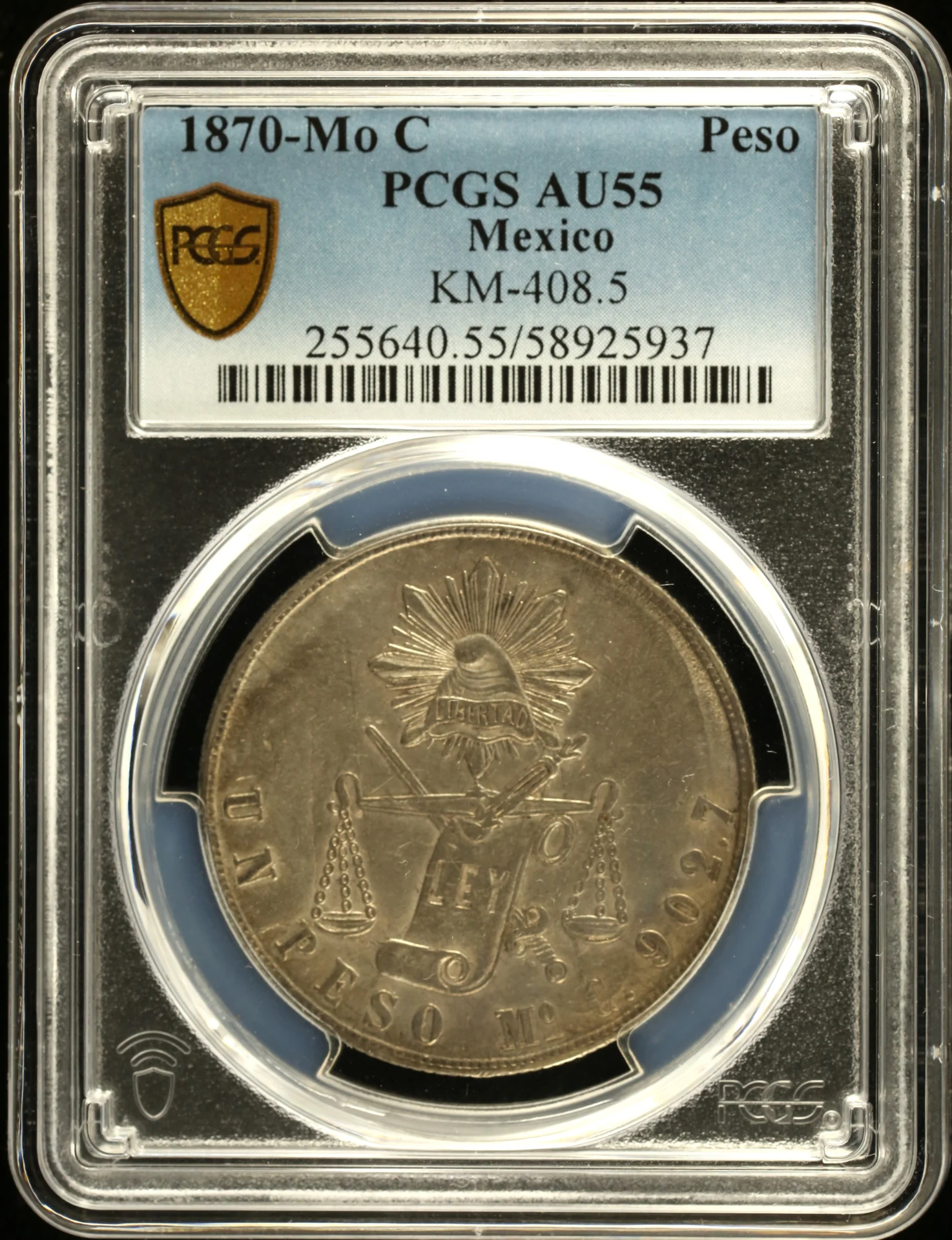 Mexican Coins Republic Silver & Minors Republic Silver & Minors Peso 1870 Mo C KM-408.5 PCGS AU55 0161267 Republic Silver & Minors Peso 1870 Mo C KM-408.5 PCGS AU55 0161267