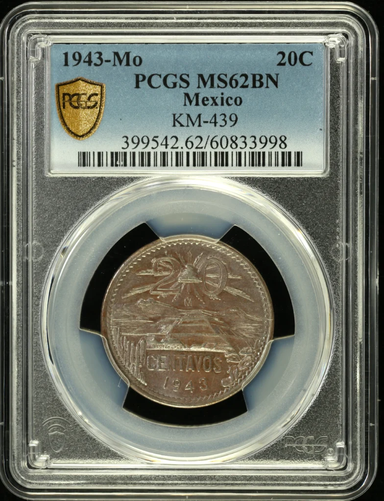 Modern Silver & Minors 20 Centavo 1943 Mo KM-439 PCGS MS62BN 0160755