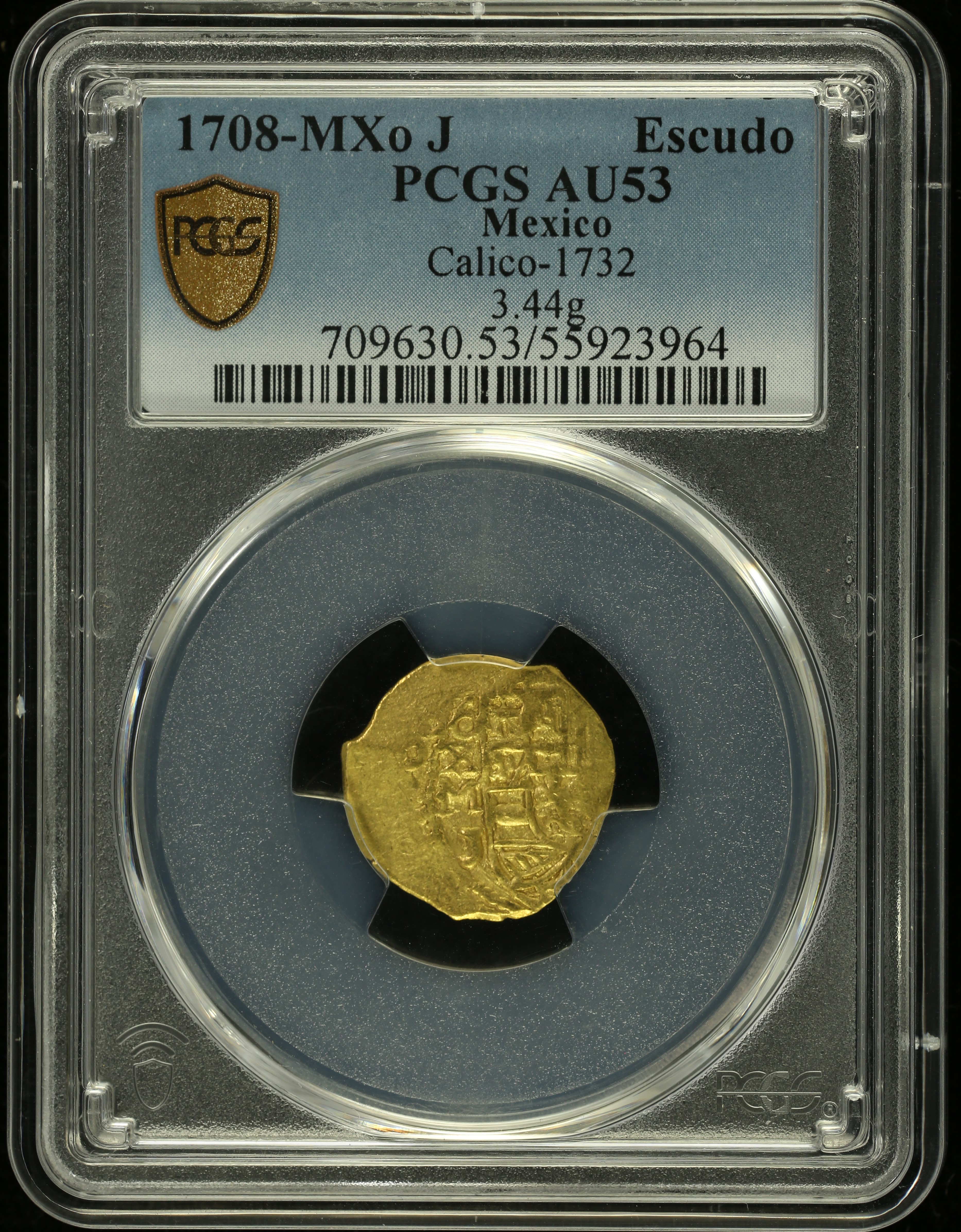 Colonial Gold Escudo 1708 MXo J Calico-1732 PCGS AU53 0161230