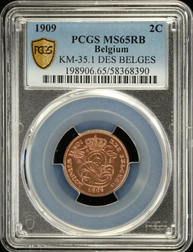 Belgium 2 Centimes 1909 PCGS MS65RB KM-35.1 0160921
