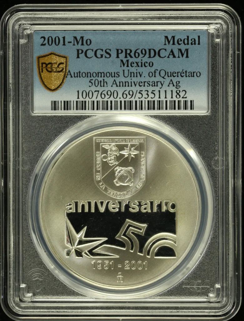 Medals & Tokens 50 Anniversary Autonomous University of Queretaro Medal 2001 Mo PCGS PR69DCAM 0160674