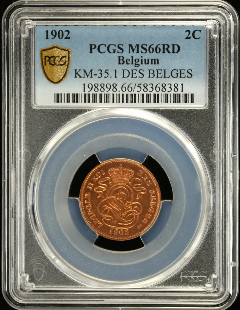 Belgium 2 Centimes 1902 PCGS MS66RD KM-35.1 0160922