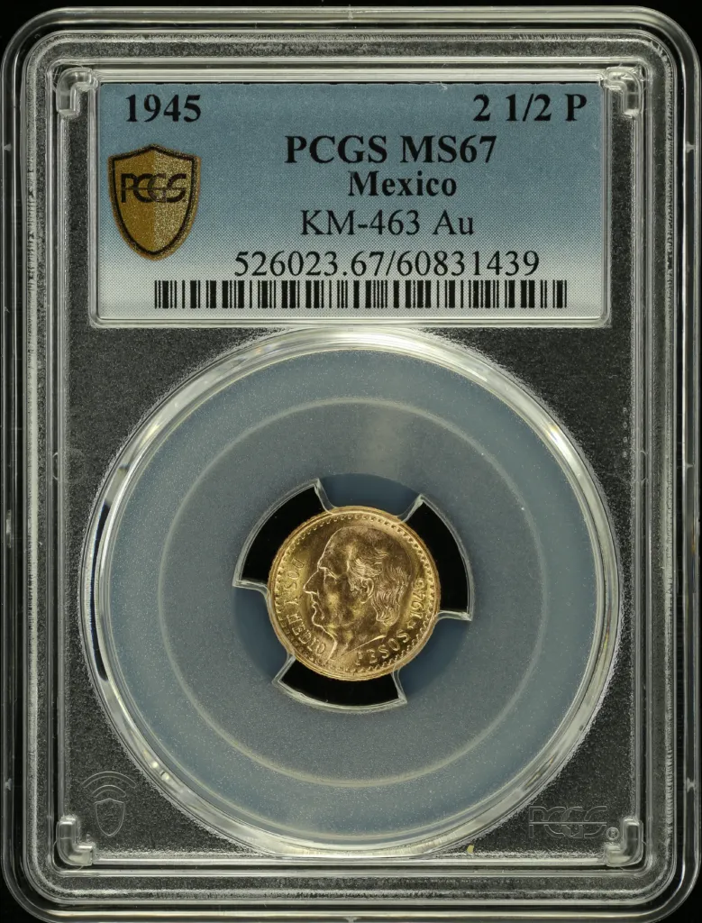 Modern Gold 2 1/2 Peso 1945 Mo KM-463 PCGS MS67 0160551