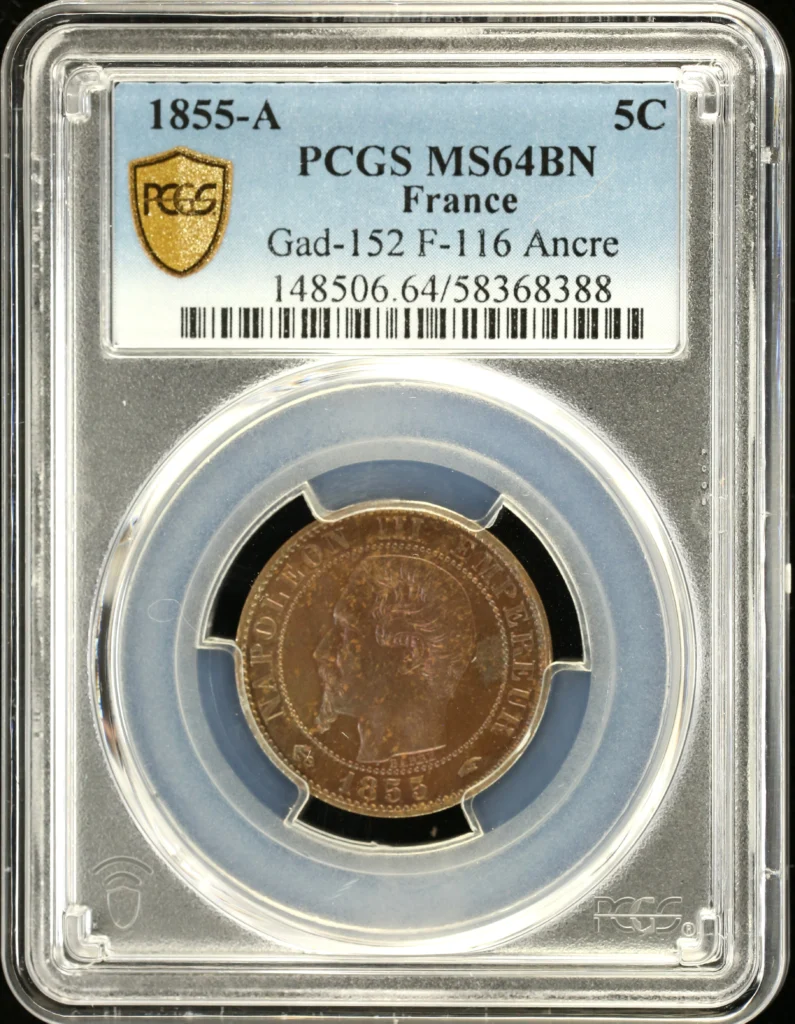 France 5 Centimes 1855 A PCGS MS64BN Gad-152 0160925