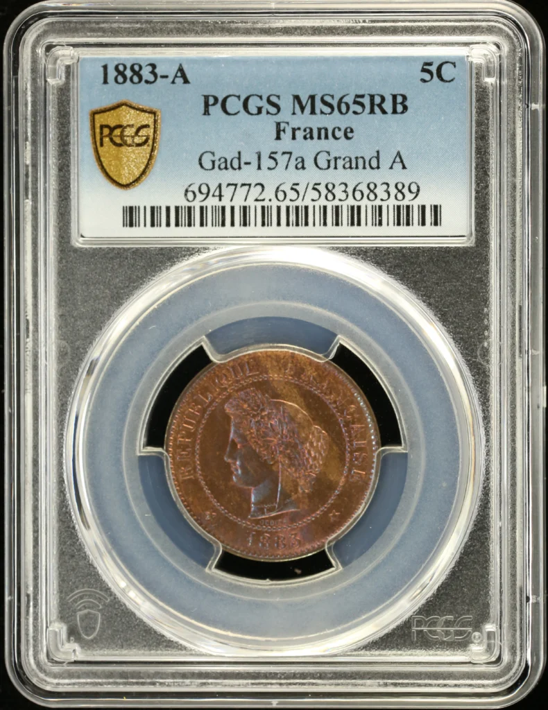 France 5 Centimes 1883 A PCGS MS65RB Gad-157a 0160926