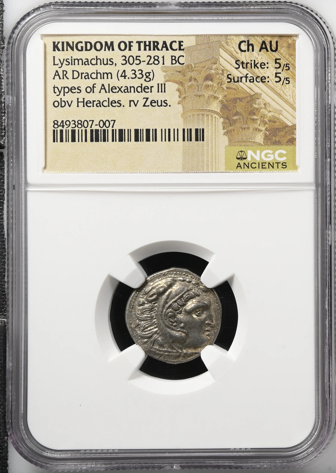 Ancient Coins Greek Thracian Kings & Dynasts Thracian Kings & Dynasts Lysimachus 305-281 BC AR Drachm NGC Ch AU 0161475 Thracian Kings & Dynasts Lysimachus 305-281 BC AR Drachm NGC Ch AU 0161475Thracian Kings & Dynasts Lysimachus 305-281 BC AR Drachm NGC Ch AU 0161475
