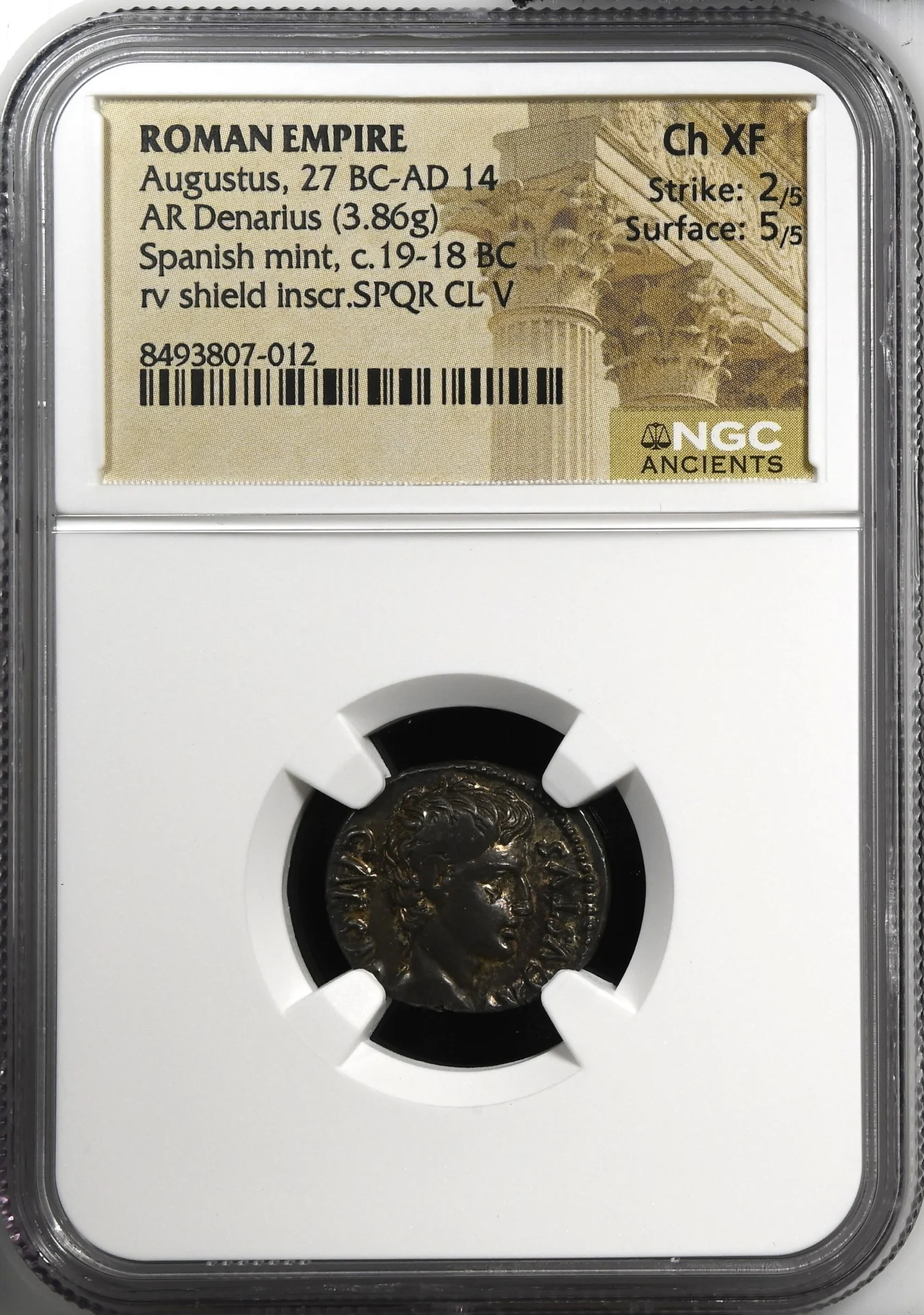 Ancient Coins Roman Imperial Roman Imperial Augustus 27 BC - 14 AD AR Denarius NGC Ch XF 0161486 Roman Imperial Augustus 27 BC - 14 AD AR Denarius NGC Ch XF 0161486Roman Imperial Augustus 27 BC - 14 AD AR Denarius NGC Ch XF 0161486