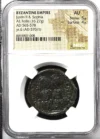 Byzantine Justin II & Sophia 565-578 AD AE Follis NGC AU 0161734