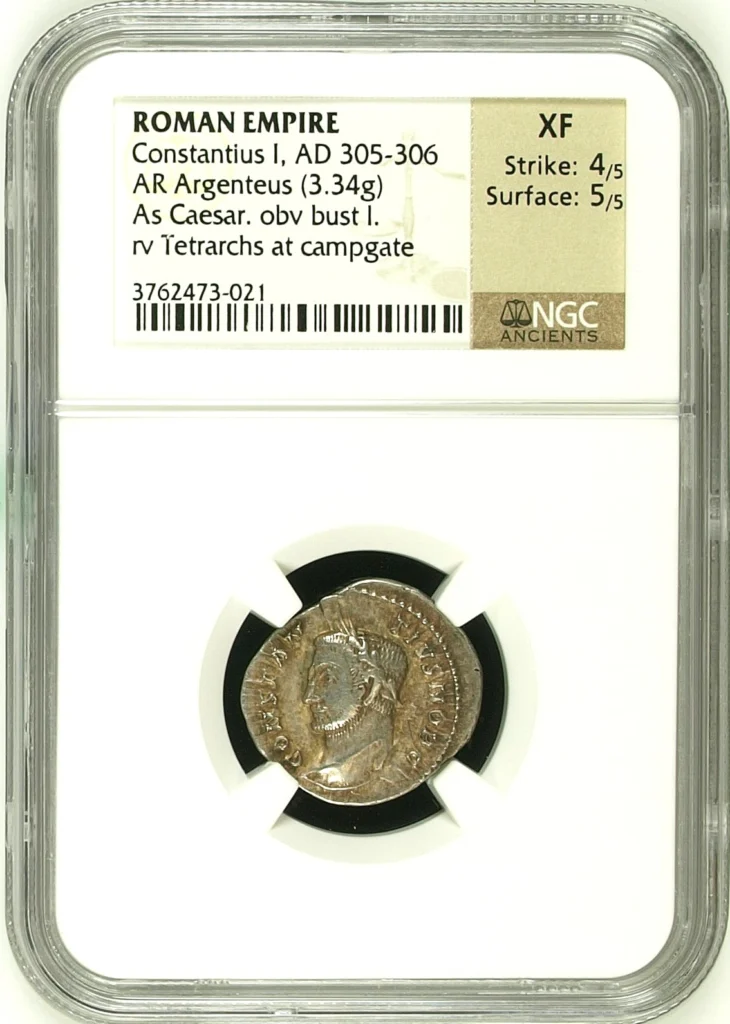 Roman Imperial Constantius I 305-306 AD AR Argenteus NGC XF 0161576