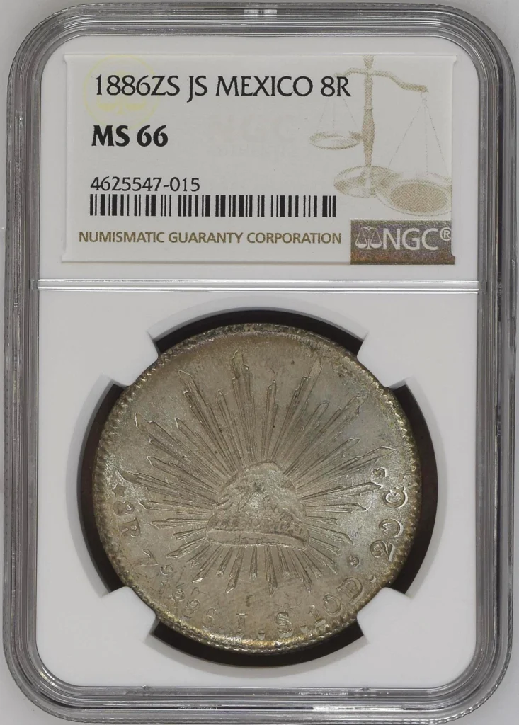 Zacatecas 8 Reales 1886 Zs JS NGC MS66 0161623