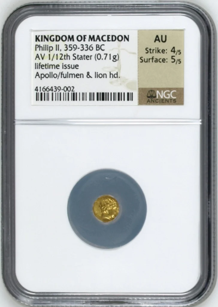 Macedonian Kings Philip II 359-336 BC AV 1/12th Stater NGC AU 0161647