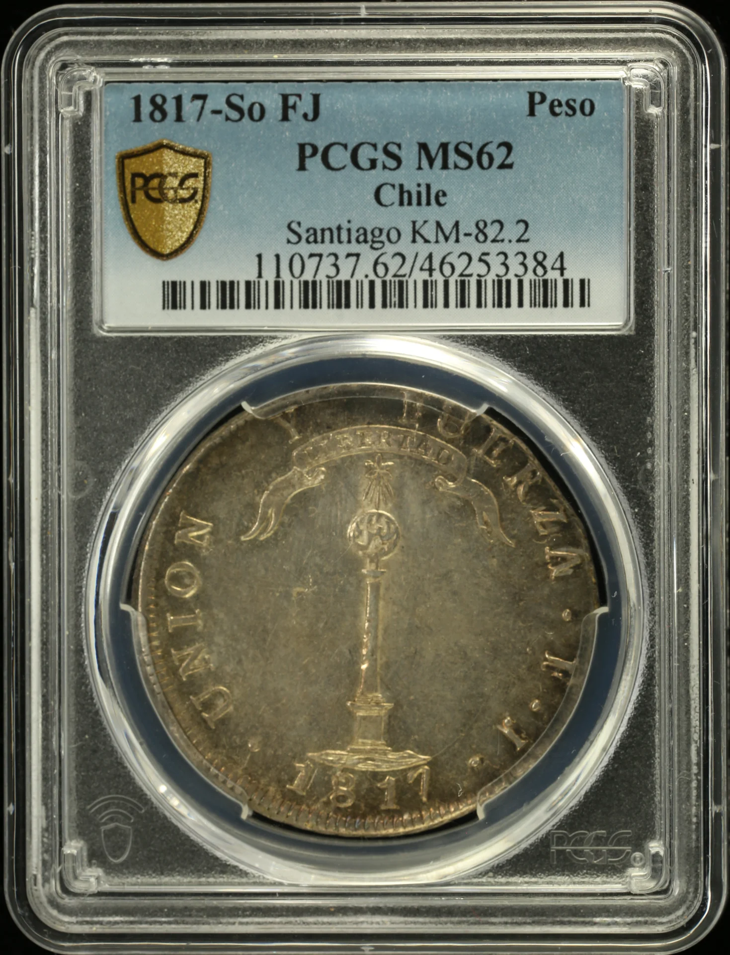 Chile Peso 1817 So FJ KM-82.2 PCGS MS62 0161652