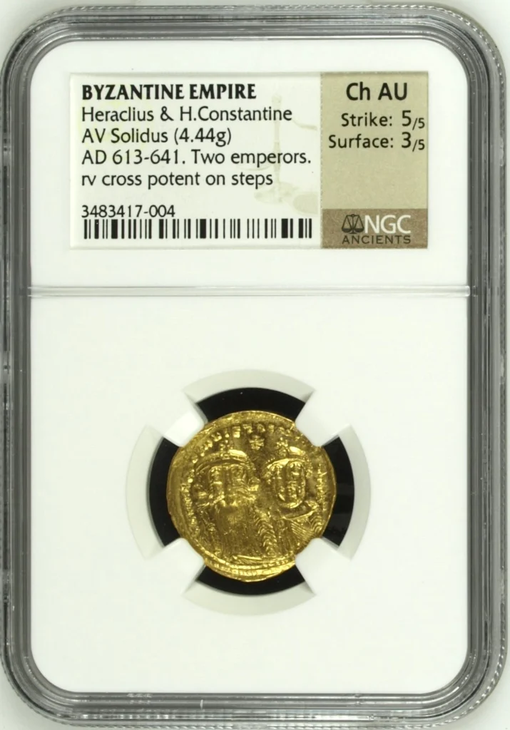 Byzantine Heraclius & H. Constantine 613-641 AD AV Solidus NGC Ch AU 0161724