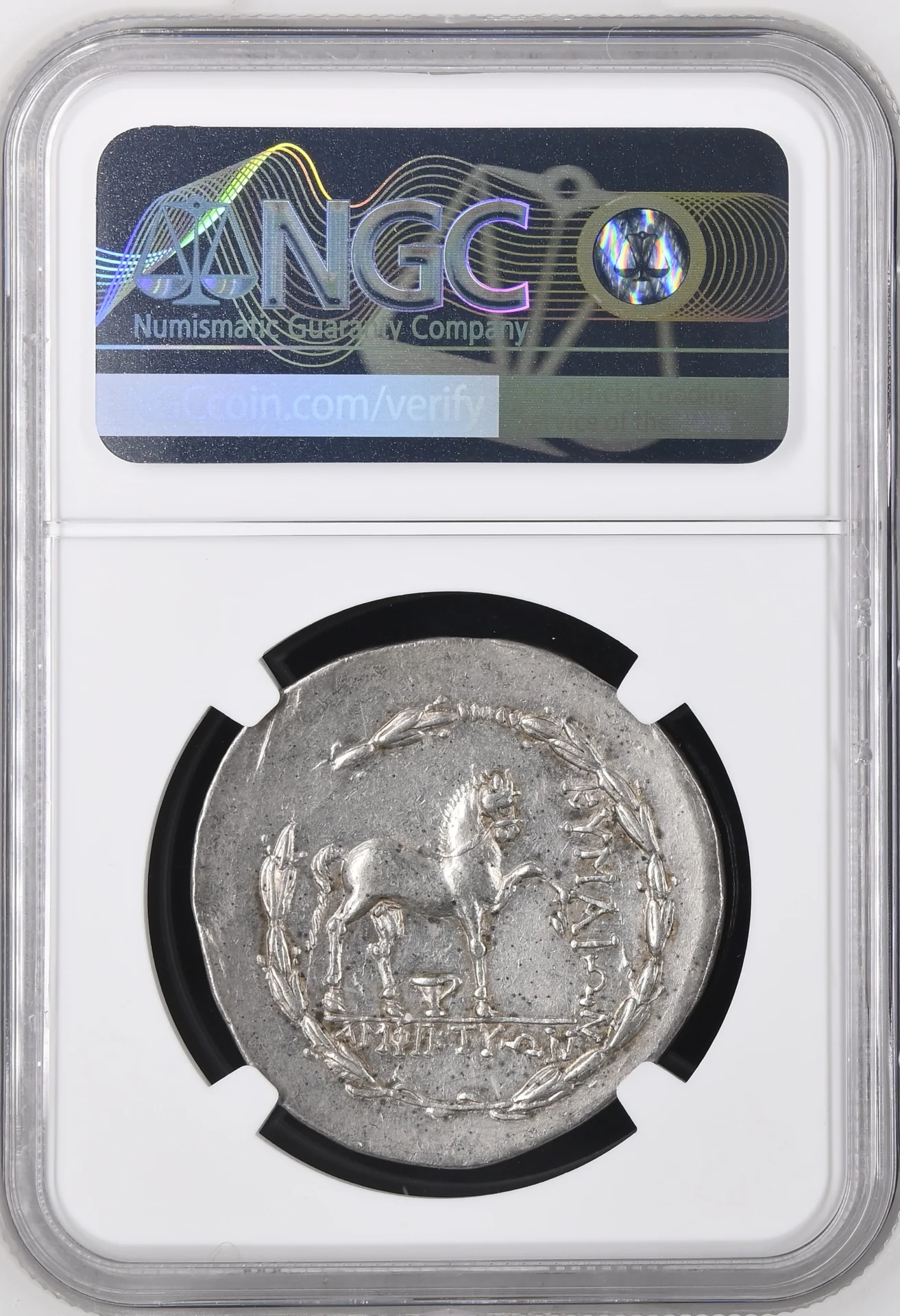 Aeolis Ancient Coins Greek Aeolis Cyme c.mid-2nd Century BC AR Tetradrachm NGC Ch XF 0161727 Aeolis Cyme c.mid-2nd Century BC AR Tetradrachm NGC Ch XF 0161727Aeolis Cyme c.mid-2nd Century BC AR Tetradrachm NGC Ch XF 0161727 - Image 2