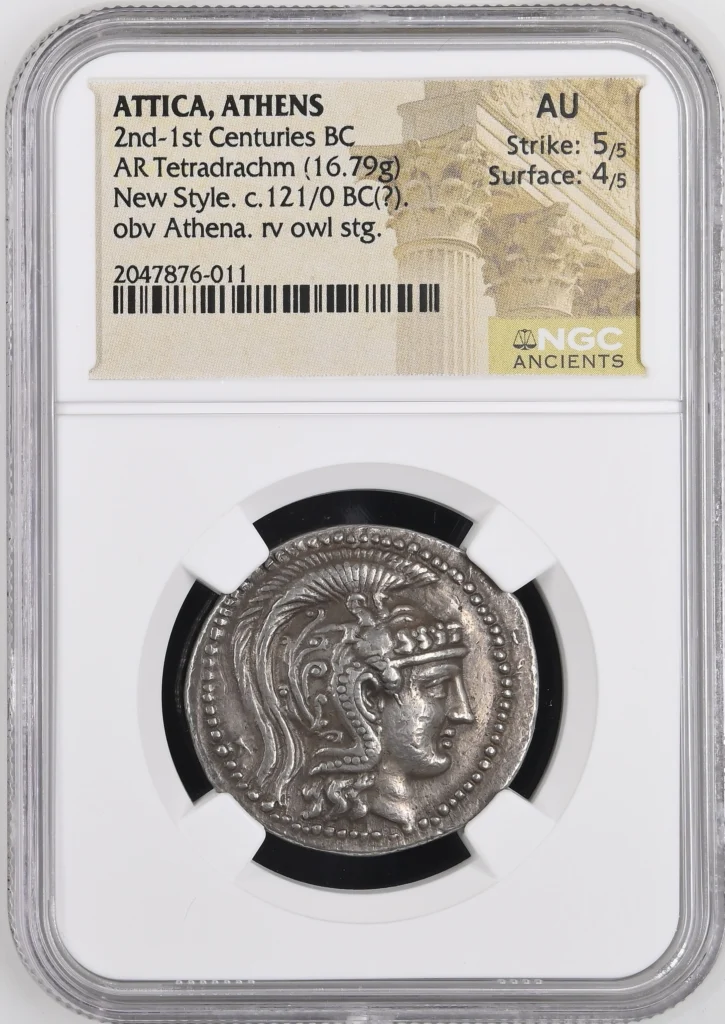 Ancient Coins Attica Greek Attica Athens 2nd-1st Centuries BC AR Tetradrachm NGC AU 0161730 Attica Athens 2nd-1st Centuries BC AR Tetradrachm NGC AU 0161730