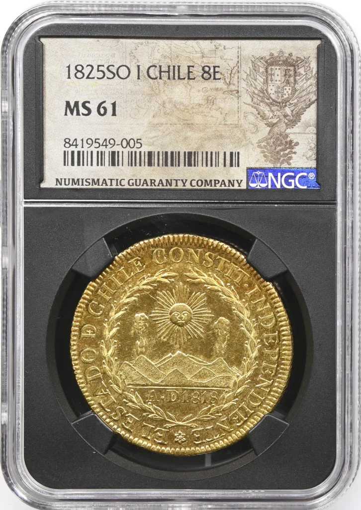 Chile 8 Escudos 1825 So I NGC MS61 0161740