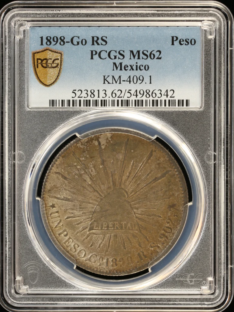 Republic Silver & Minors Peso 1898 Go RS PCGS MS62 KM-409.1 0161501