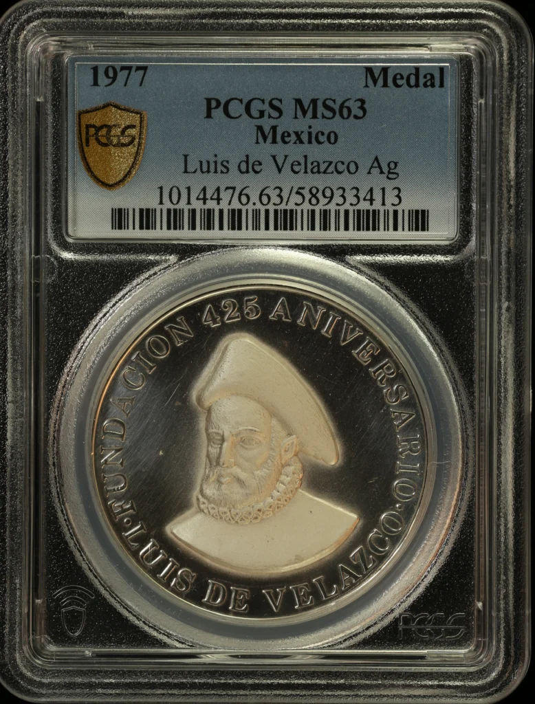 Medals & Tokens Mexican Coins Medals & Tokens Luis de Velazco 425th Anniversary Silver Medal 1977 PCGS MS63 0161539 Medals & Tokens Luis de Velazco 425th Anniversary Silver Medal 1977 PCGS MS63 0161539