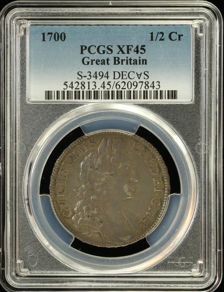 UK (Great Britain) 1/2 Crown 1700 PCGS XF45 0161737