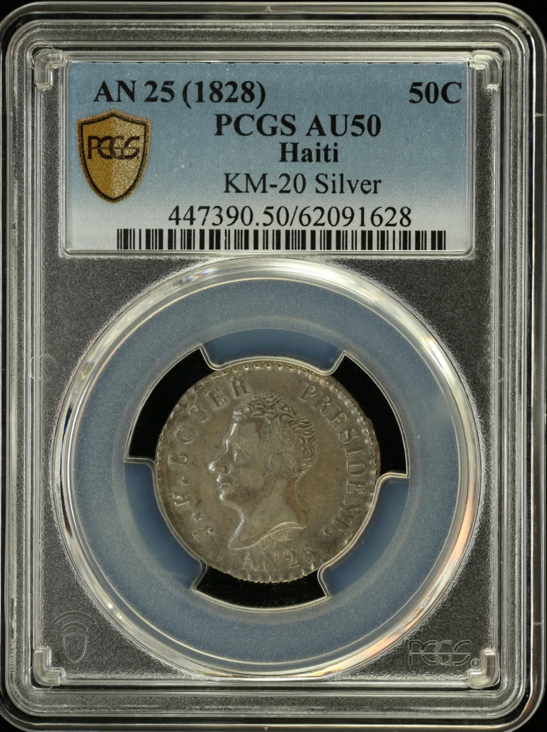Haiti 50 Centime AN 25 (1828) PCGS AU50 KM-20 0161707