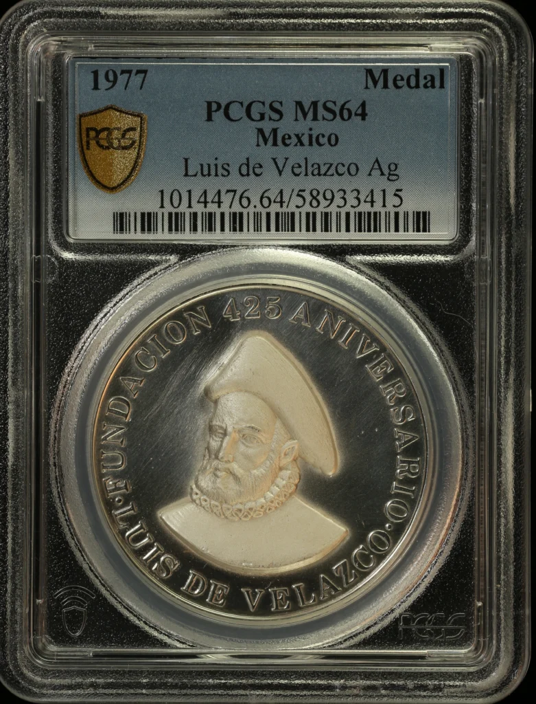 Medals & Tokens Mexican Coins Medals & Tokens Luis de Velazco 425th Anniversary Silver Medal 1977 PCGS MS64 0161540 Medals & Tokens Luis de Velazco 425th Anniversary Silver Medal 1977 PCGS MS64 0161540