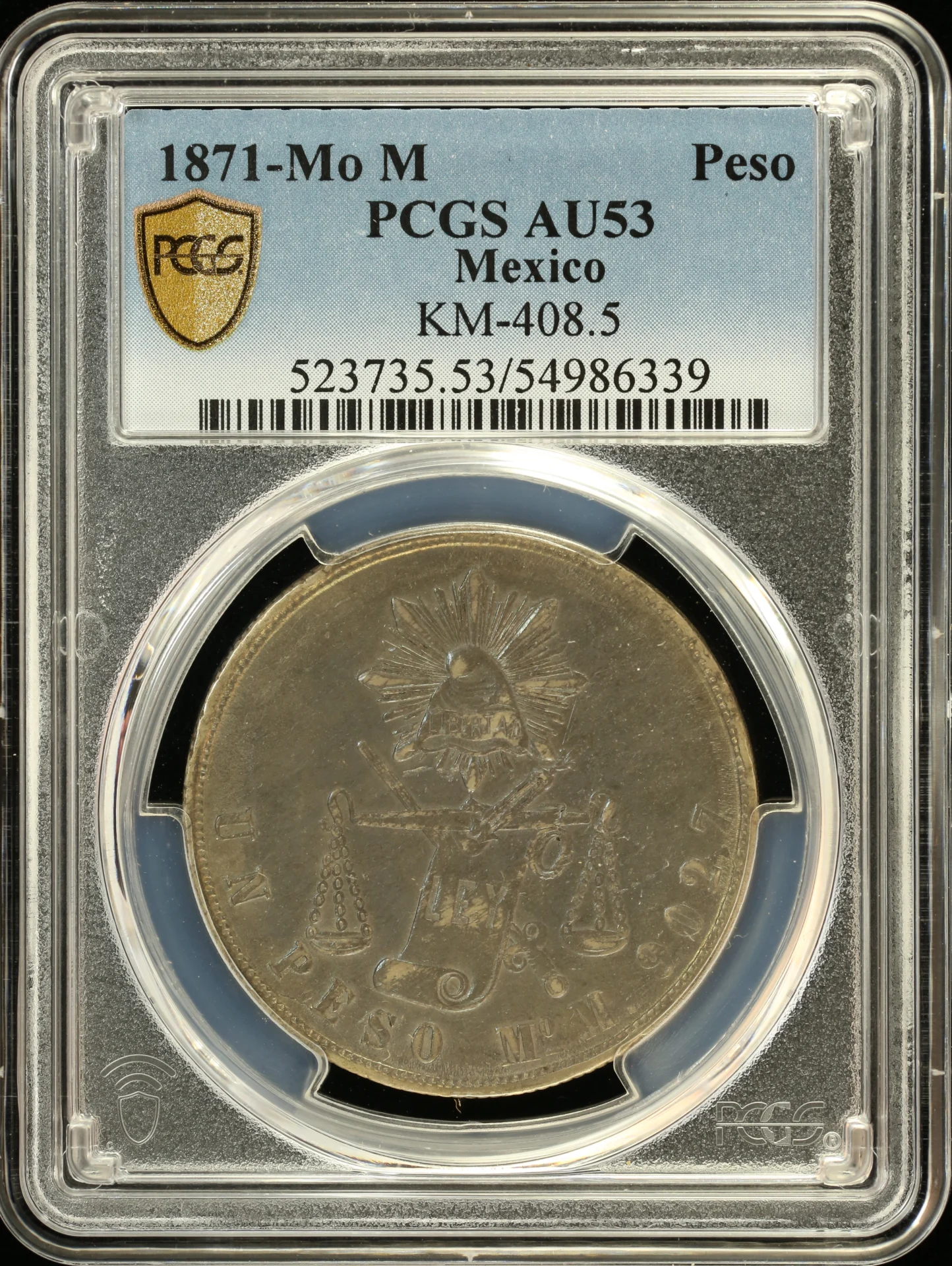 Republic Silver & Minors Peso 1871 Mo M PCGS AU53 KM-408.5 0161504