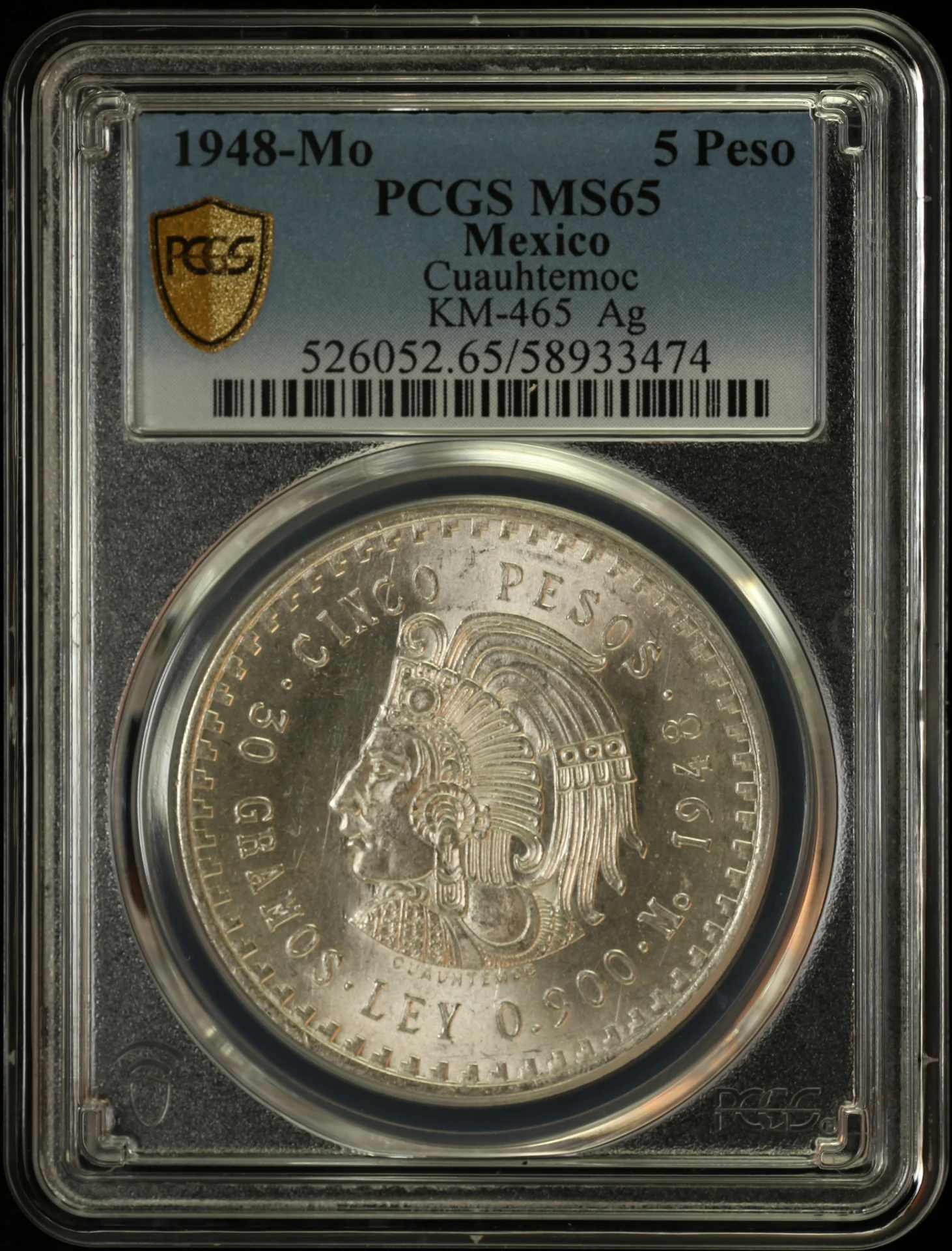 5 Peso Mexican Coins Modern Silver & Minors Modern Silver & Minors 5 Peso 1948 Mo PCGS MS65 KM-465 0161554 Modern Silver & Minors 5 Peso 1948 Mo PCGS MS65 KM-465 0161554
