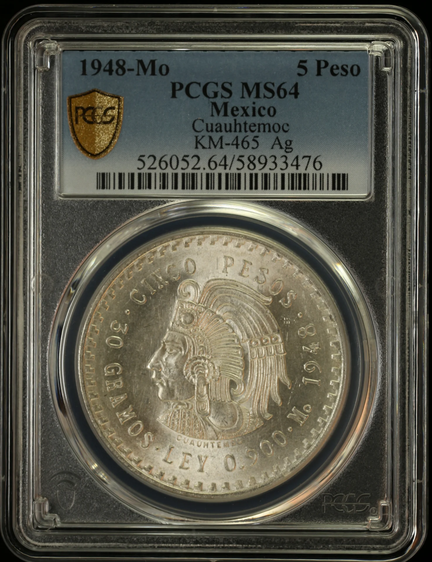 5 Peso Mexican Coins Modern Silver & Minors Modern Silver & Minors 5 Peso 1948 Mo PCGS MS64 KM-465 0161556 Modern Silver & Minors 5 Peso 1948 Mo PCGS MS64 KM-465 0161556