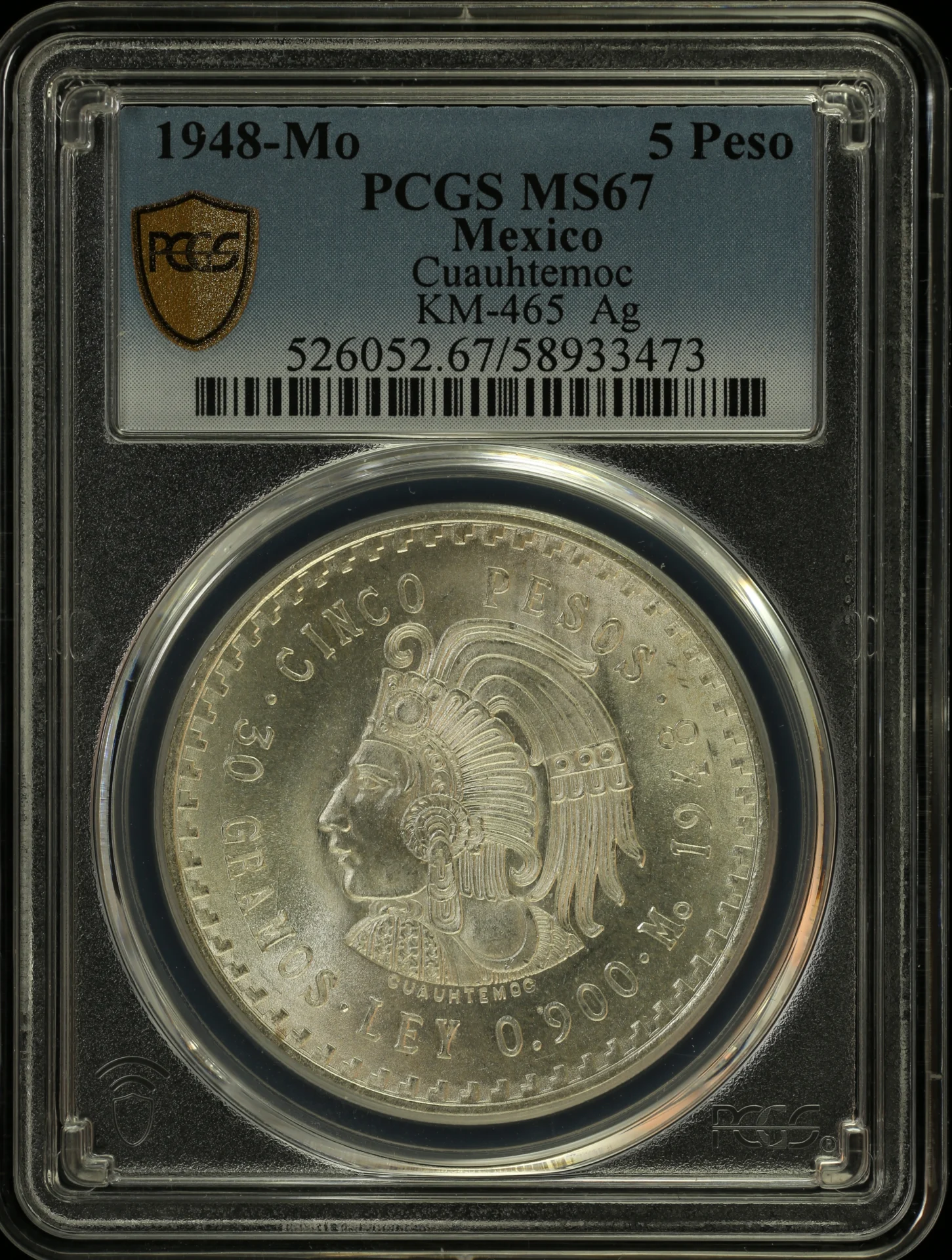 5 Peso Mexican Coins Modern Silver & Minors Modern Silver & Minors 5 Peso 1948 Mo PCGS MS67 KM-465 0161553 Modern Silver & Minors 5 Peso 1948 Mo PCGS MS67 KM-465 0161553Modern Silver & Minors 5 Peso 1948 Mo PCGS MS67 KM-465 0161553