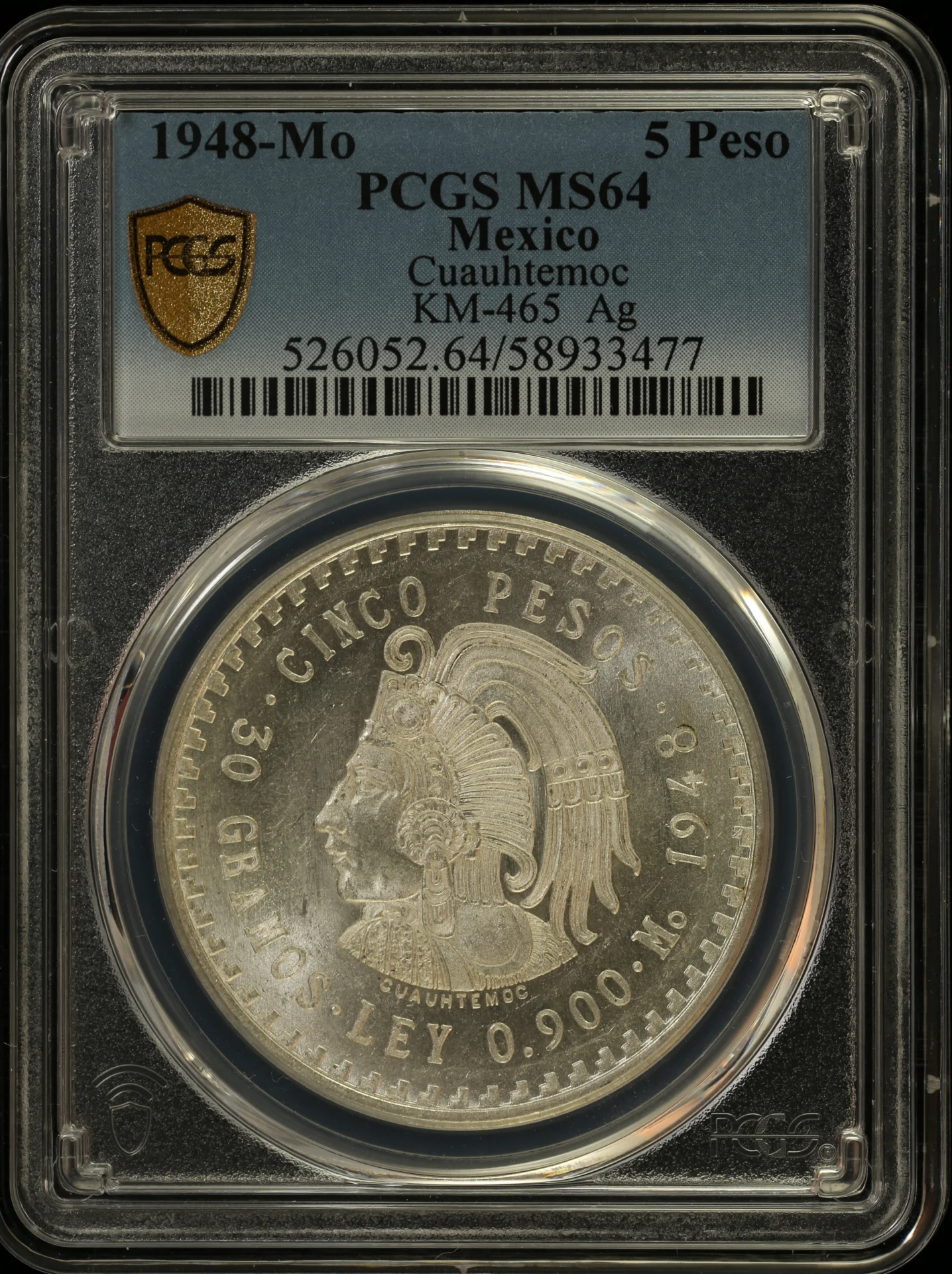 5 Peso Mexican Coins Modern Silver & Minors Modern Silver & Minors 5 Peso 1948 Mo PCGS MS64 KM-465 0161557 Modern Silver & Minors 5 Peso 1948 Mo PCGS MS64 KM-465 0161557