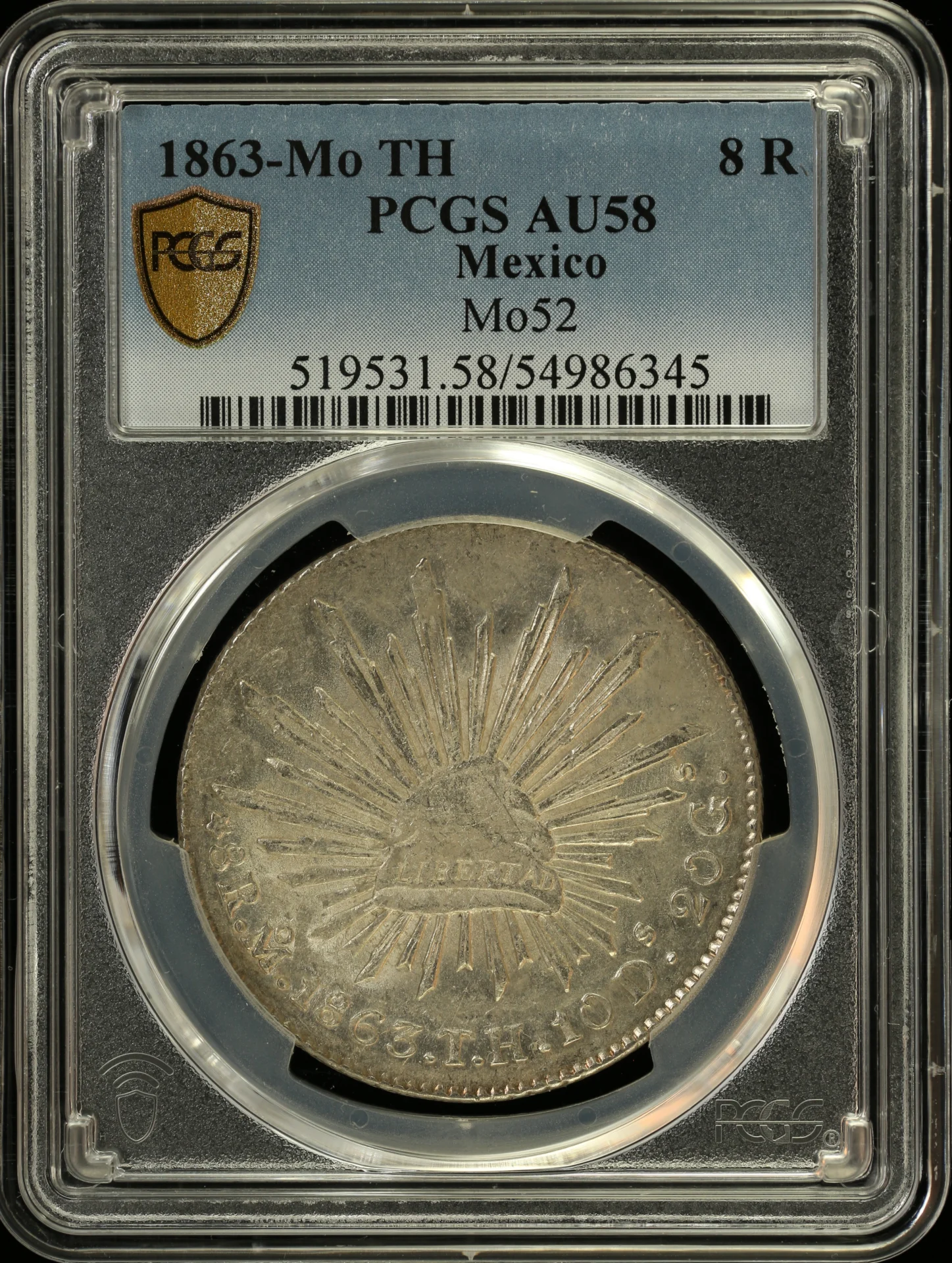 Mexico City 8 Reales 1863 Mo TH PCGS AU58 0161511