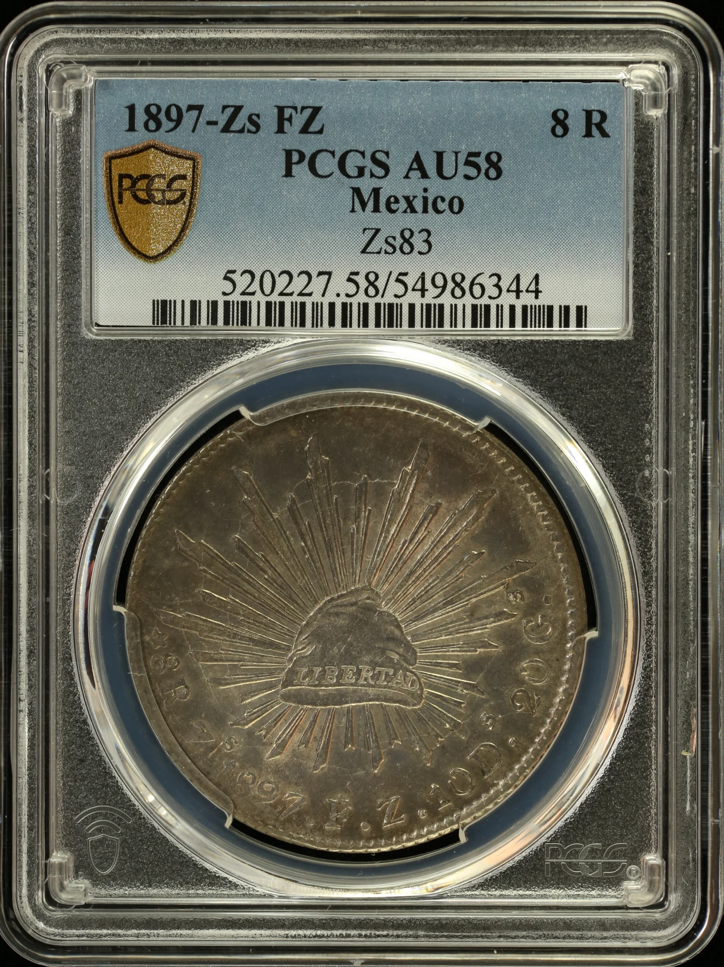 Zacatecas 8 Reales 1897 Zs FZ PCGS AU58 0161513
