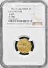 Colombia 2 Escudos (1700-14) NGC MS64 0162018