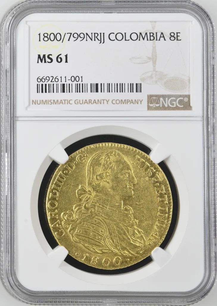 Colombia 8 Escudos 1800/799 Nr JJ NGC MS61 0162060