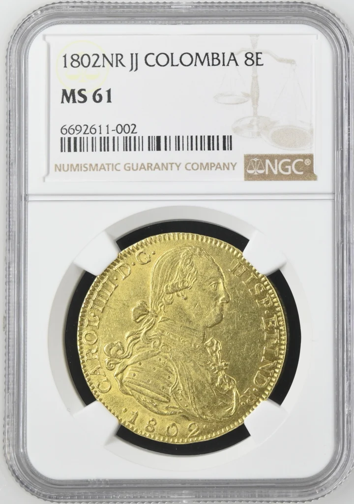 Colombia 8 Escudos 1802 Nr JJ NGC MS61 0162061