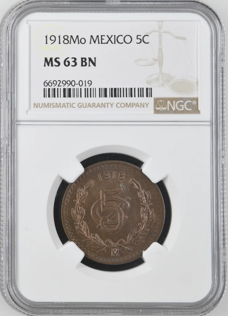 Modern Silver & Minors 5 Centavo 1918 Mo NGC MS63BN 0162066