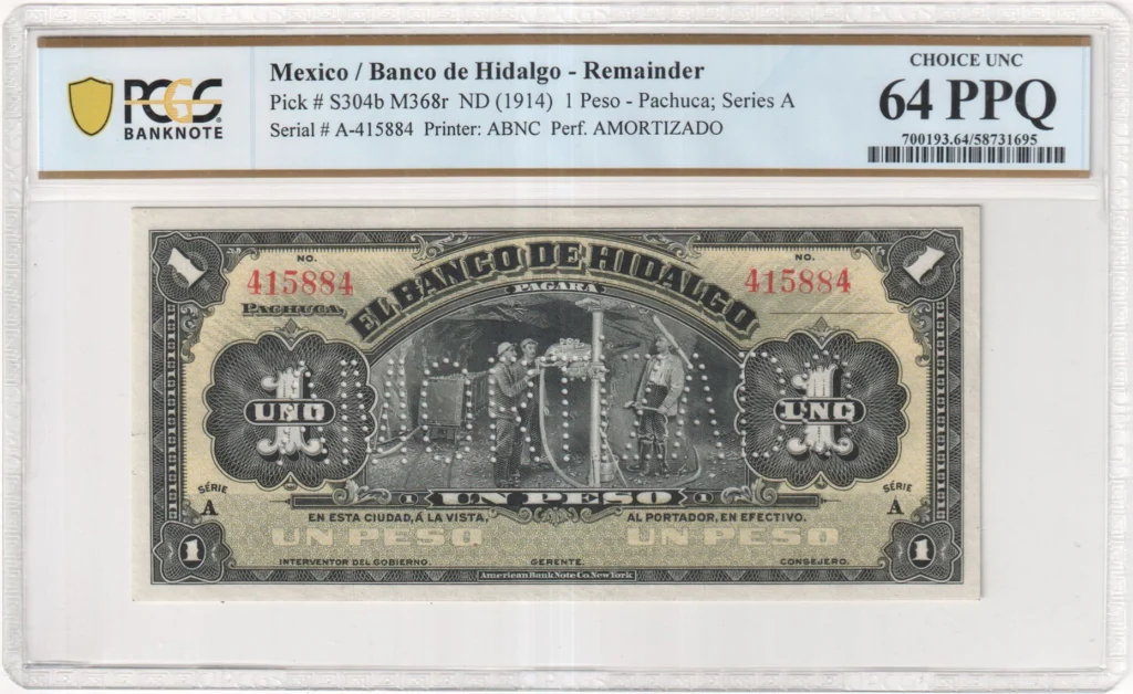 Bancos Peso Remainder (1914) Hidalgo M368r P S304b PCGS Ch UNC64 PPQ f_35684