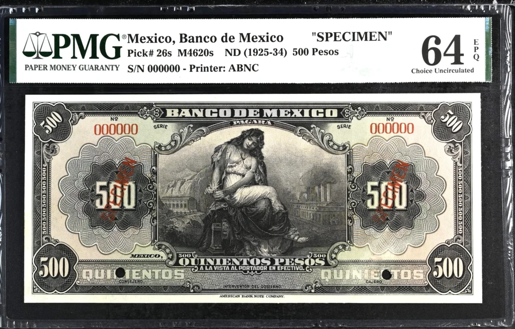 Banco De Mexico 500 Pesos (1925-34) M4620s P26s PMG Ch UNC64 EPQ f_35690