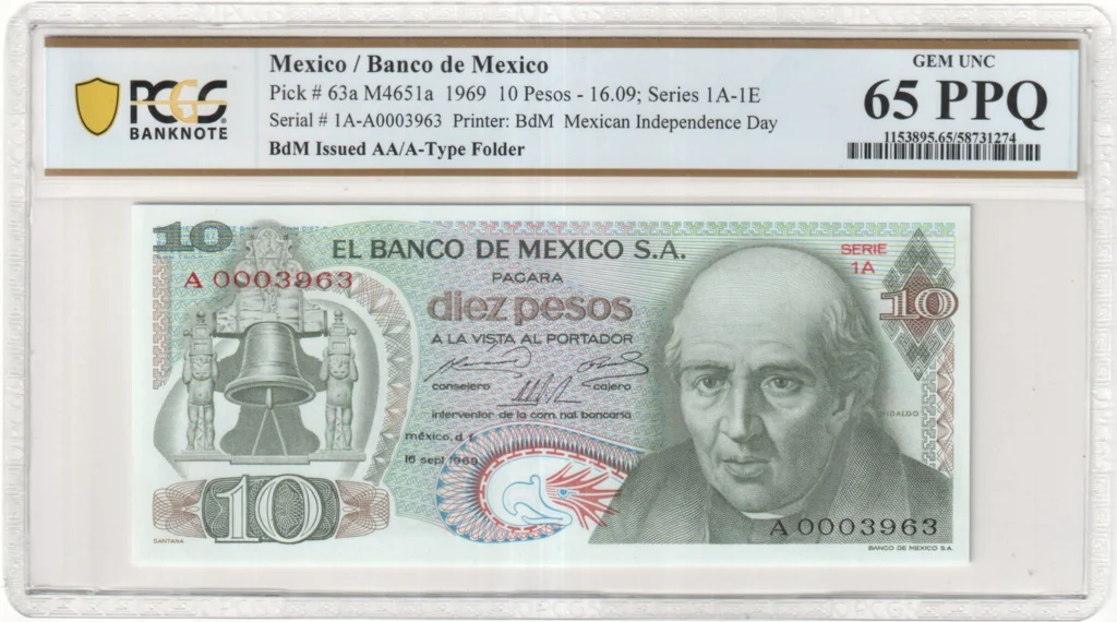 Banco De Mexico 10 Pesos 1969 M4651a P63a PCGS Gem UNC65 PPQ f_35691