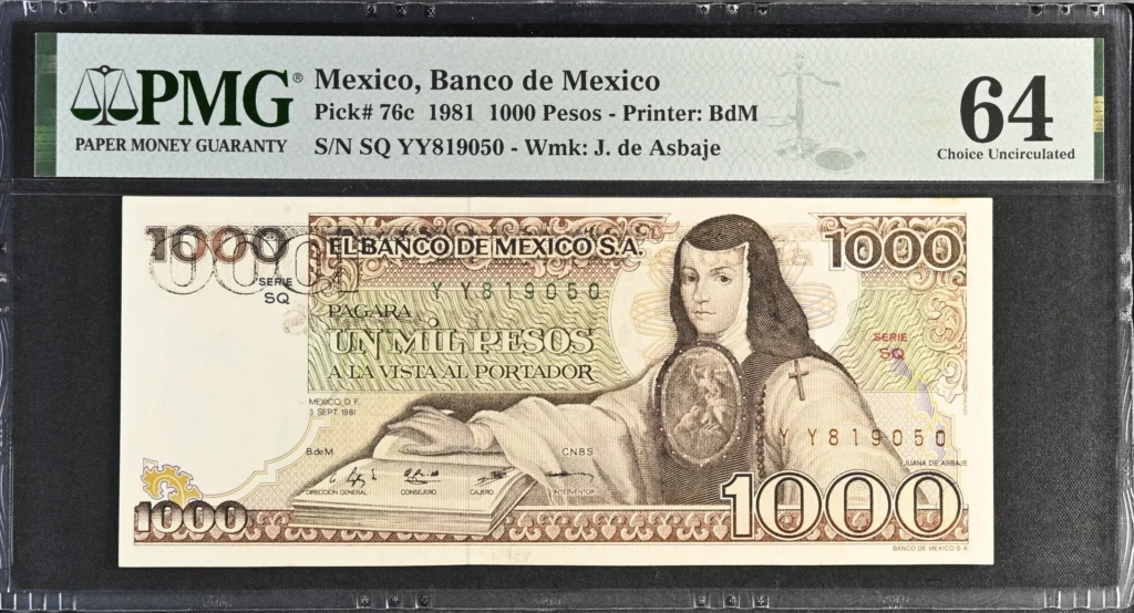 Banco De Mexico 1,000 Pesos 1981 M4657c P76c PMG Ch UNC64 f_35693