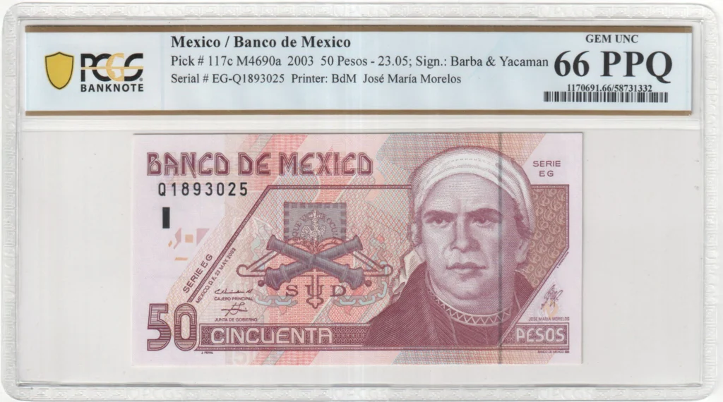 Banco De Mexico 50 Pesos 2003 M4690a P117c PCGS Gem UNC66 PPQ f_35700