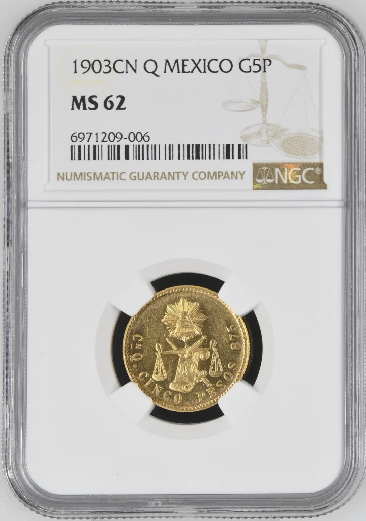 Republic Gold 5 Peso 1903 Cn Q NGC MS63 0161752