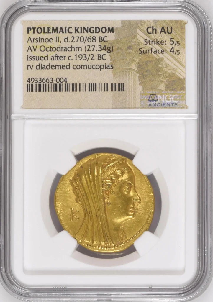 Ptolemaic Kingdom Arsinoe II AV Octodrachm NGC Ch AU 0161758
