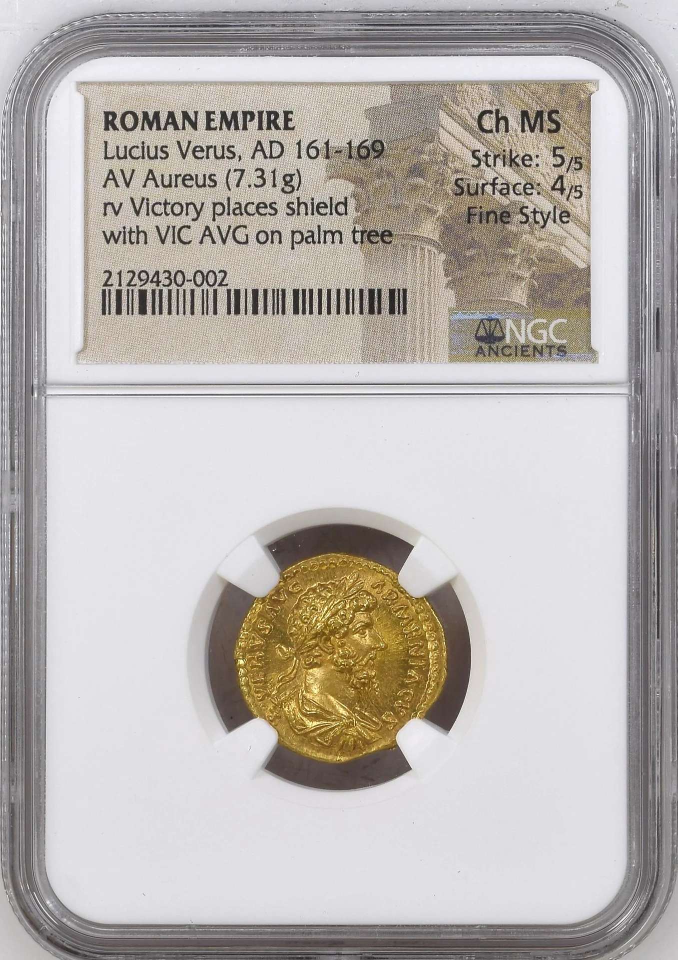 Roman Imperial Lucius Verus 161-169 AD AV Aureus NGC Ch MS 0161759